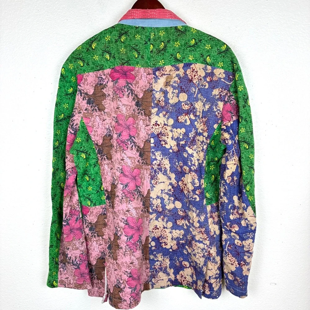 Handmade Jacket Sz XL Patchwork Quilted Maximalist Boho Artsy Art-To-Wear